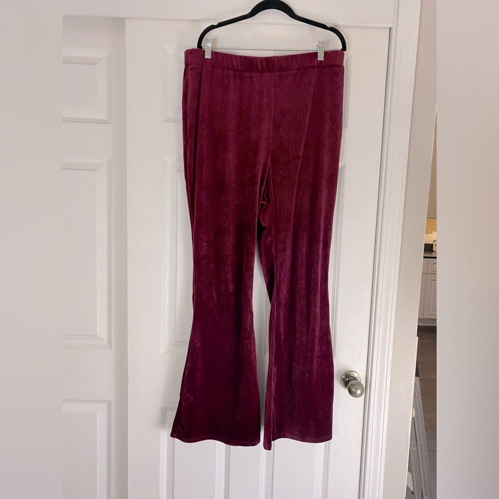 Mod Cloth deep red corduroy, flare, pants, stretchy waist ￼